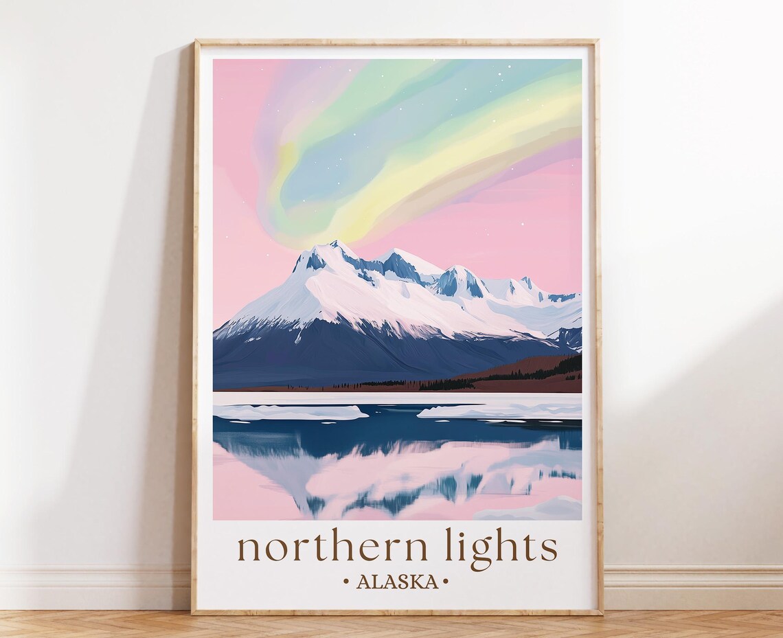 Northern Lights Alaska Travel Poster, Arctic Scene