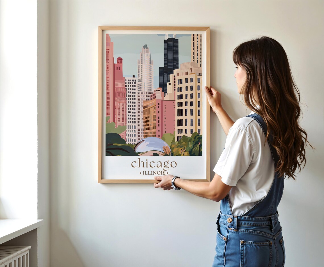 Chicago Skyline Travel Poster, Cityscape Art Print - Image 2
