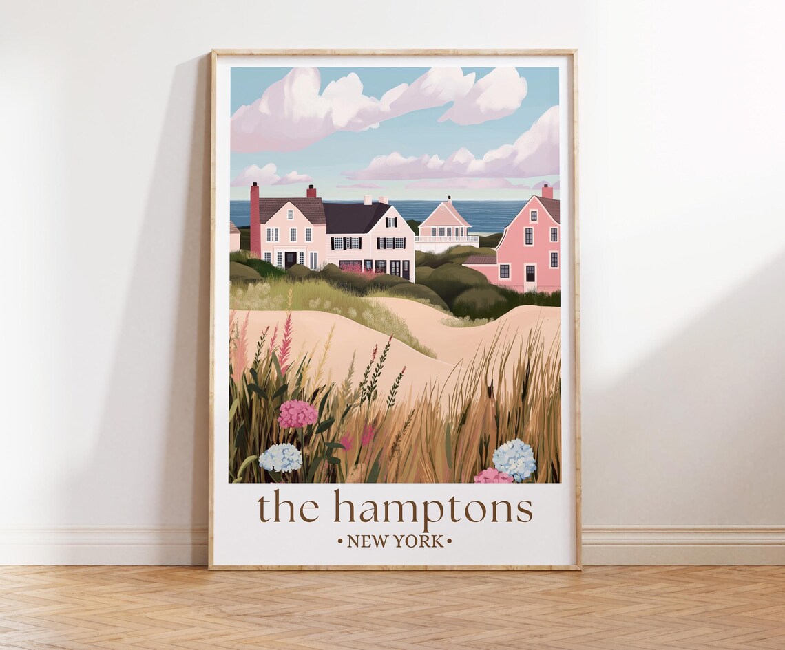 The Hamptons Travel Poster, New York Beach Art Print
