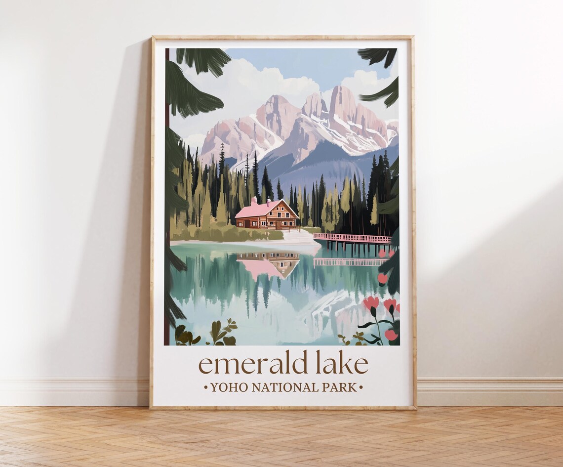 Emerald Lake Travel Poster, Canadian Rockies Art