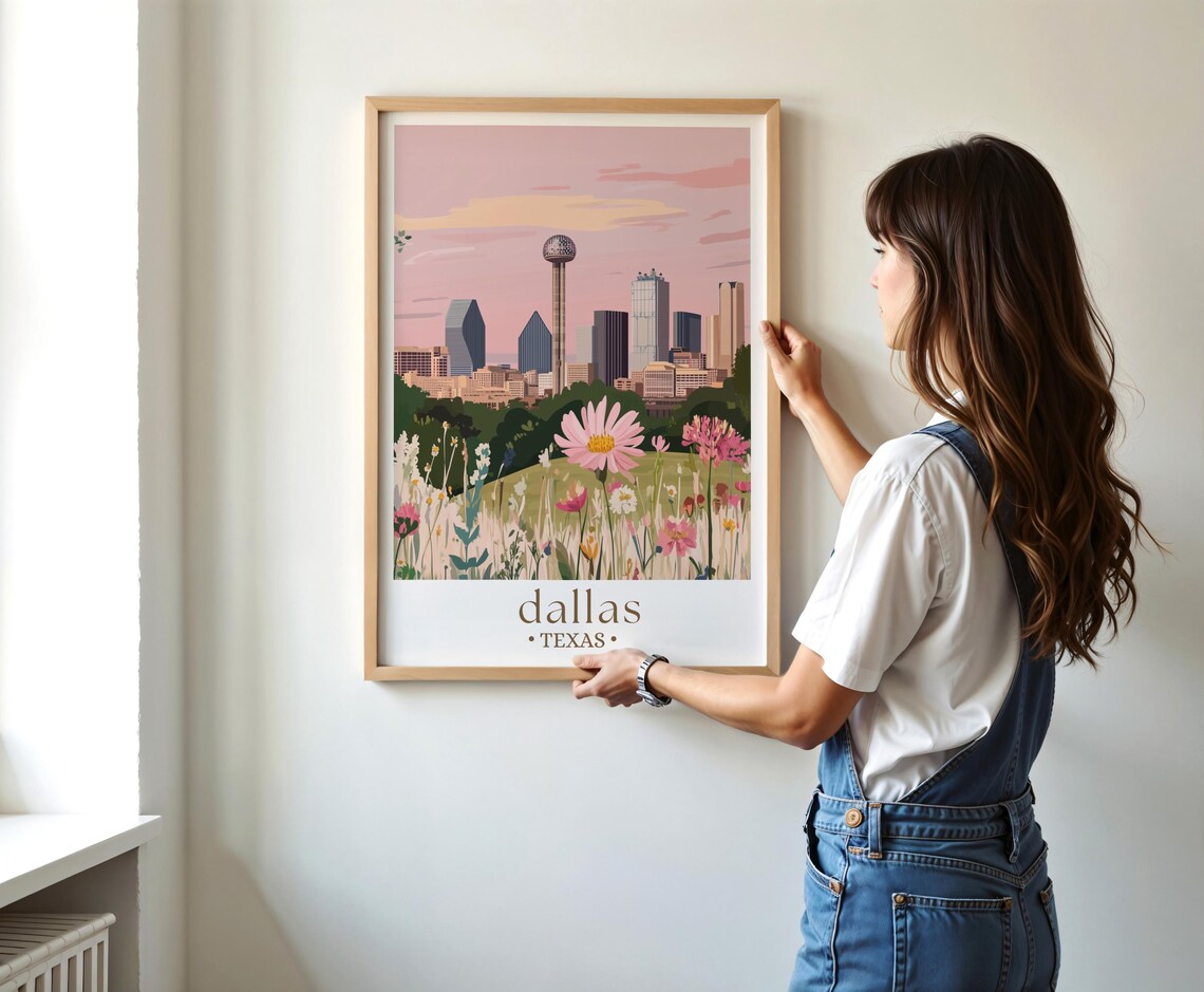Dallas Texas Travel Poster, Skyline Cityscape Print - Image 2