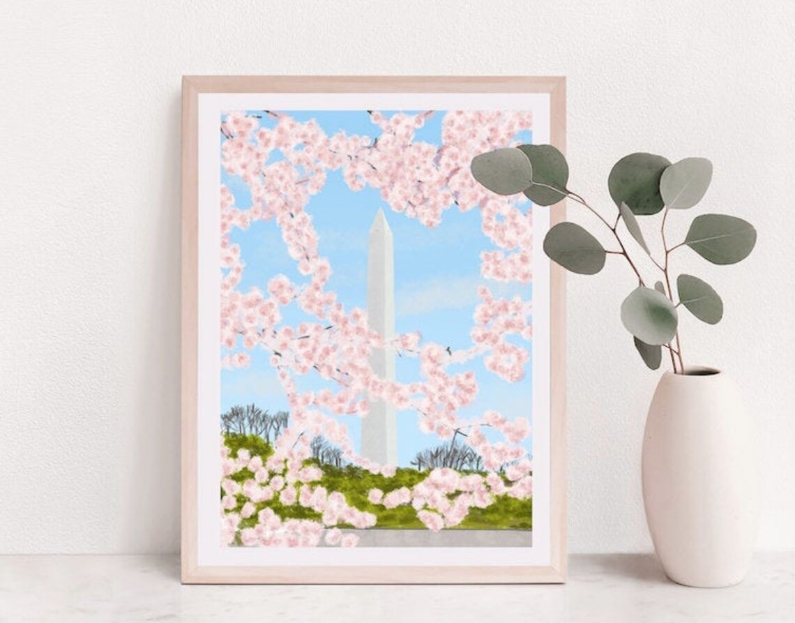 Washington DC Cherry Blossom Art Print, Wall Art