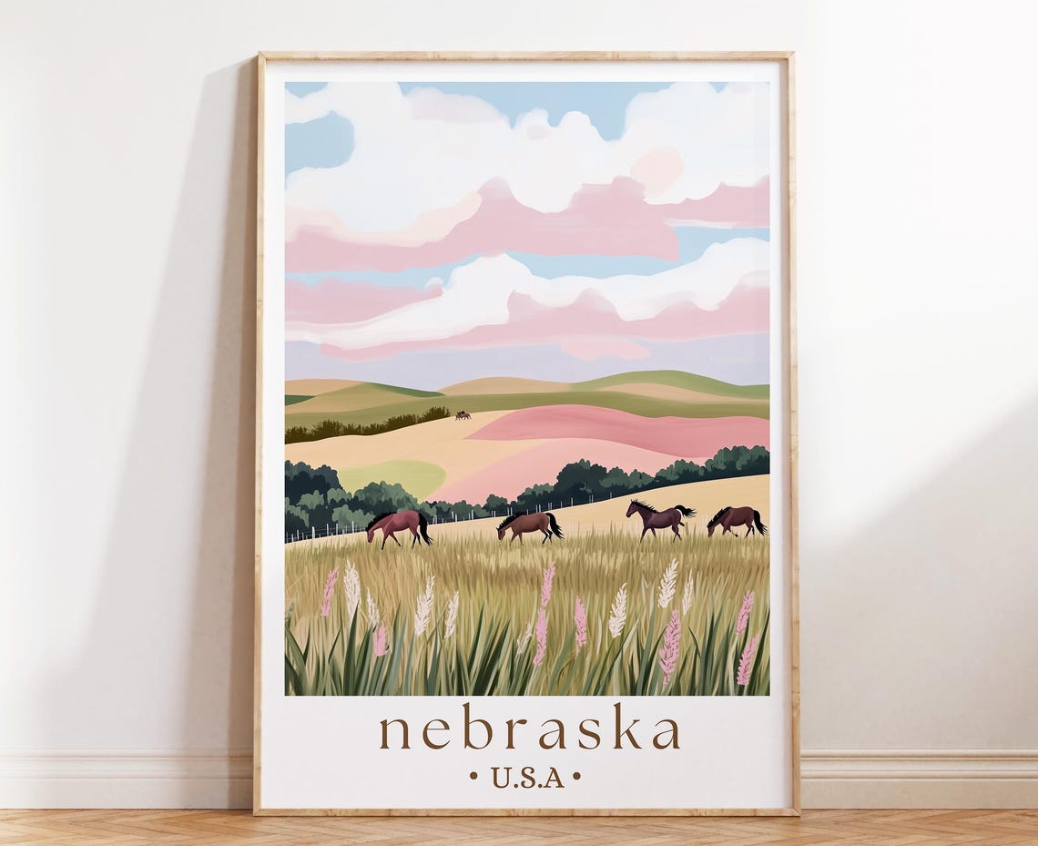 Nebraska USA Heartland Rolling Hills Horses Prairie Sunset Poster