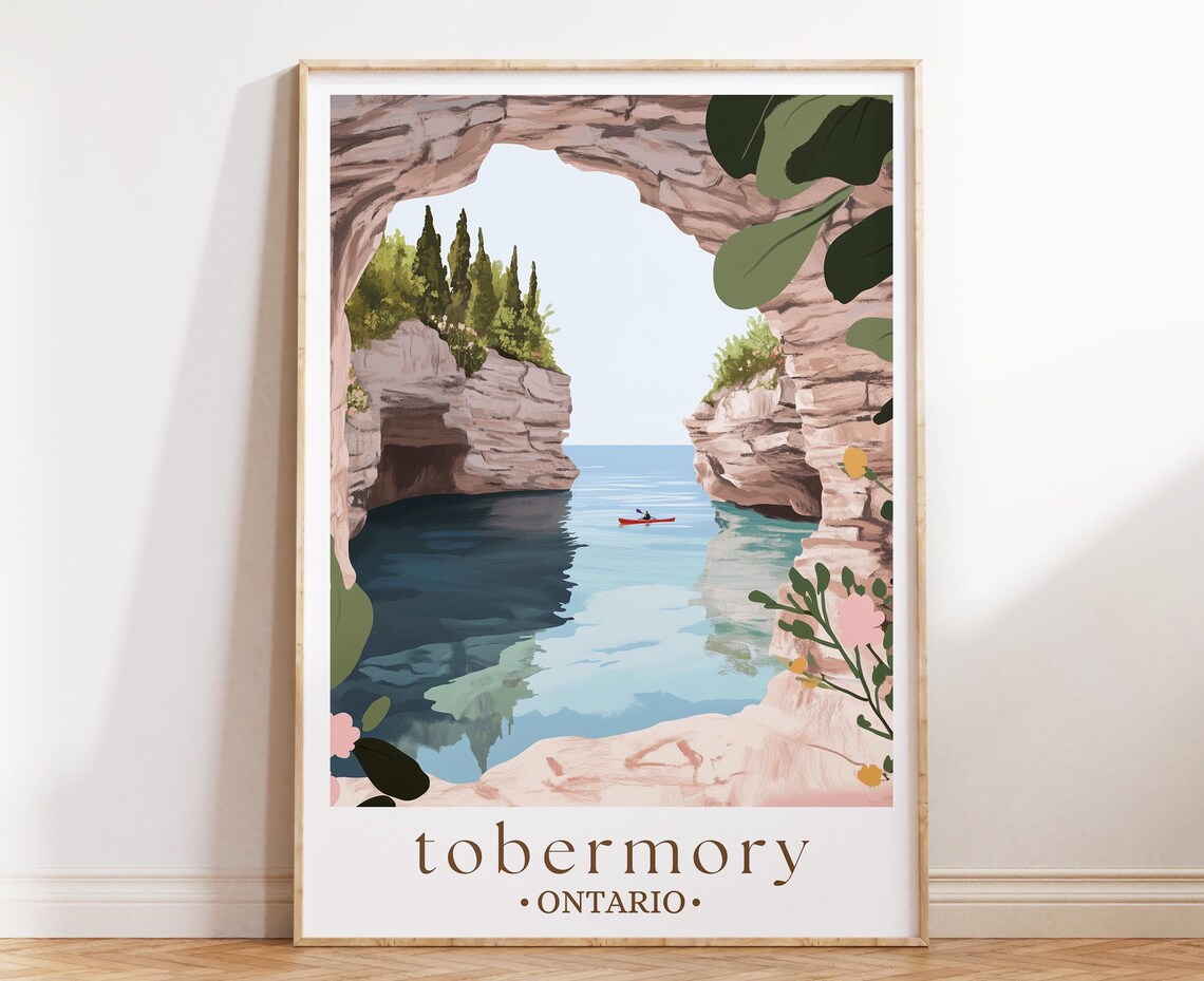 Tobermory Ontario Travel Poster, Great Lakes Canada