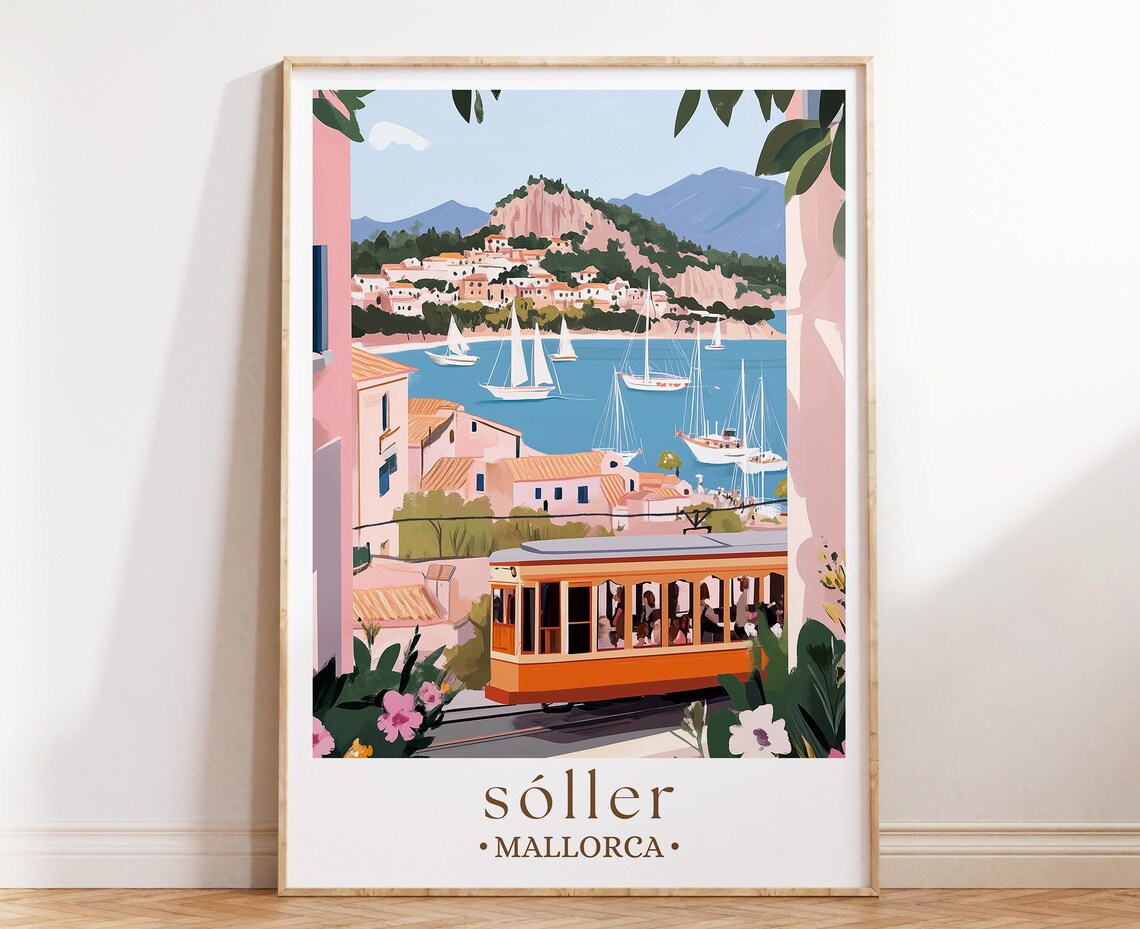 Soller Mallorca Travel Poster, Mediterranean Island