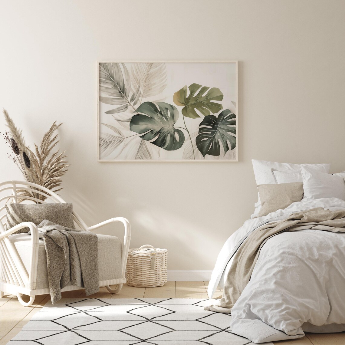 Sage Green Monstera Leaves Botanical Watercolor Tropical Poster - Image 2
