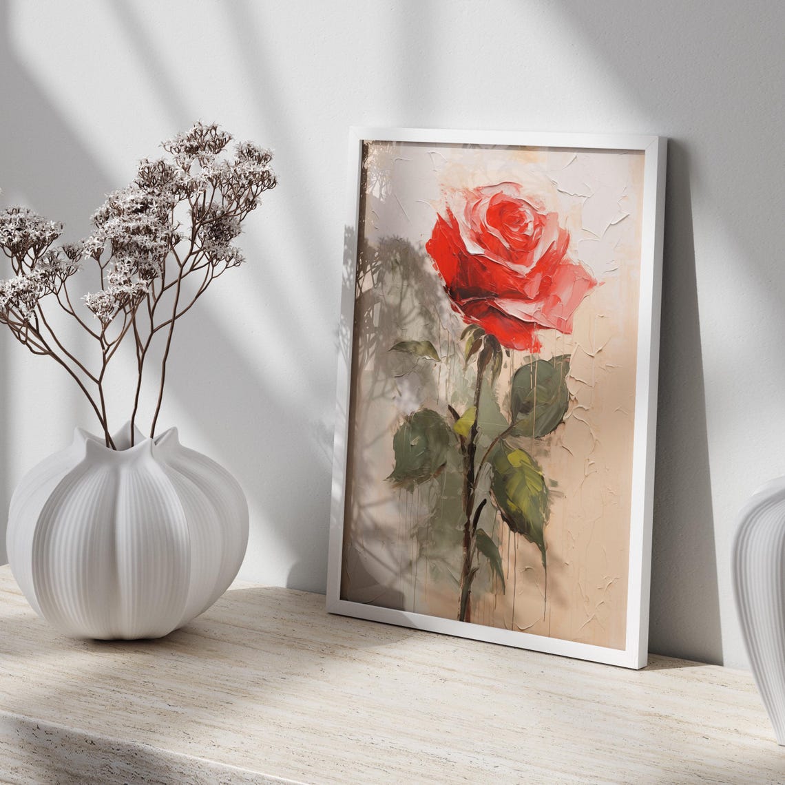 Red Rose Bloom in Bold Impasto Oil Painting Romantic Floral Poster - Image 4