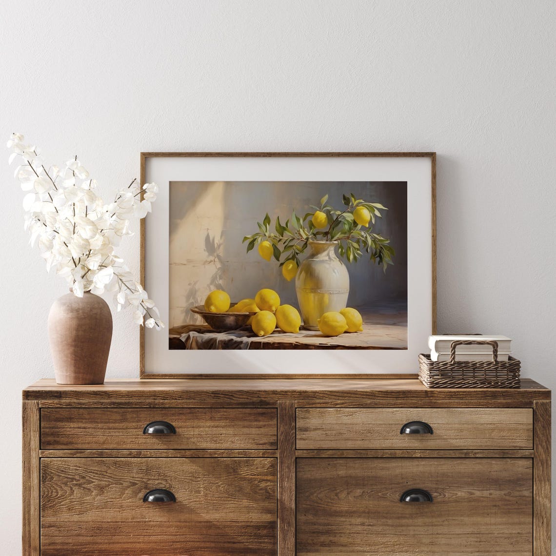 Yellow Lemons In A Bowl With A Ceramic Vase Still Life Poster - Image 4