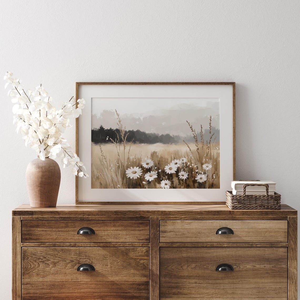 White Daisies Swaying In A Golden Wheat Field Neutral Poster - Image 2