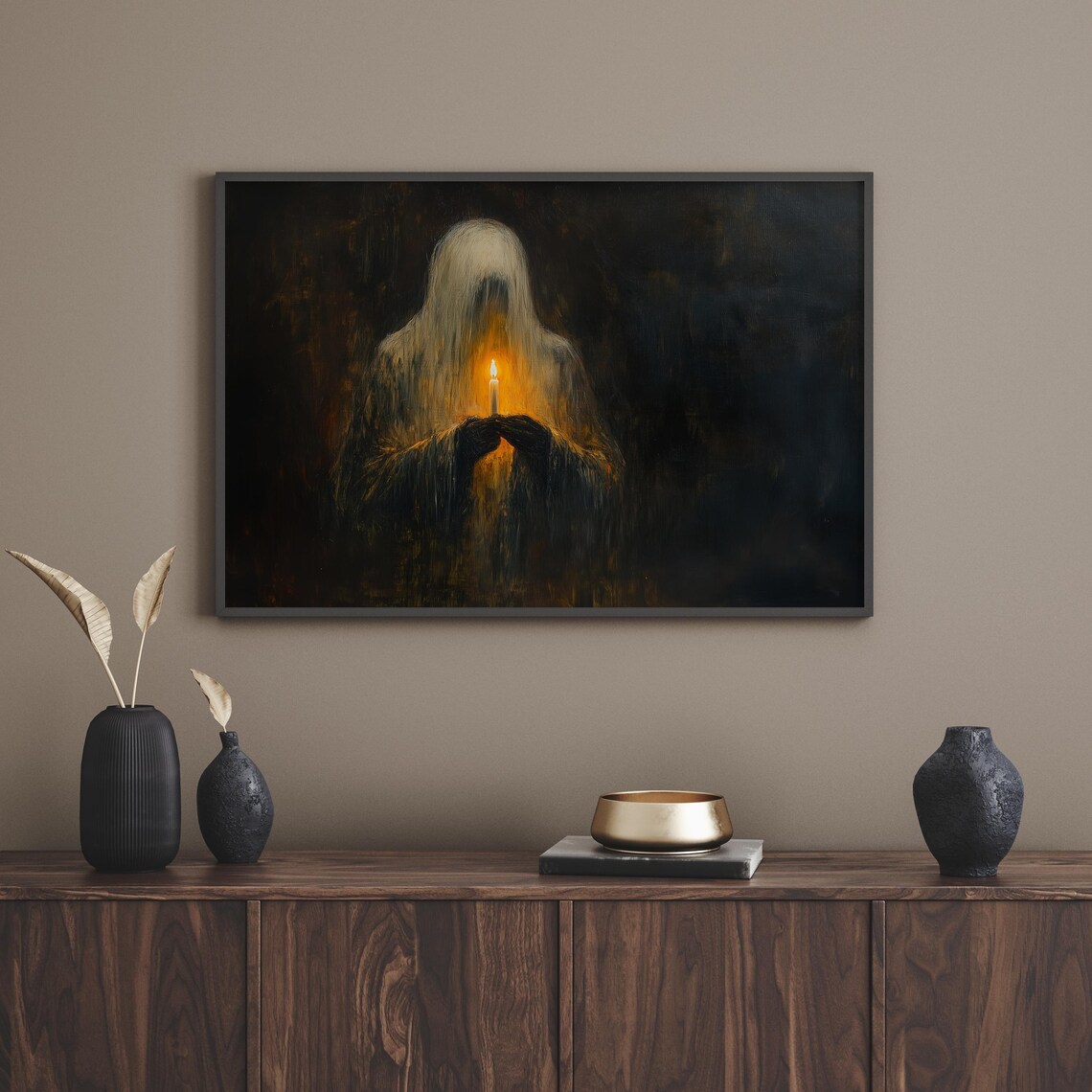 Ghostly Figure Holding A Lit Candle In The Dark Night Poster - Image 4
