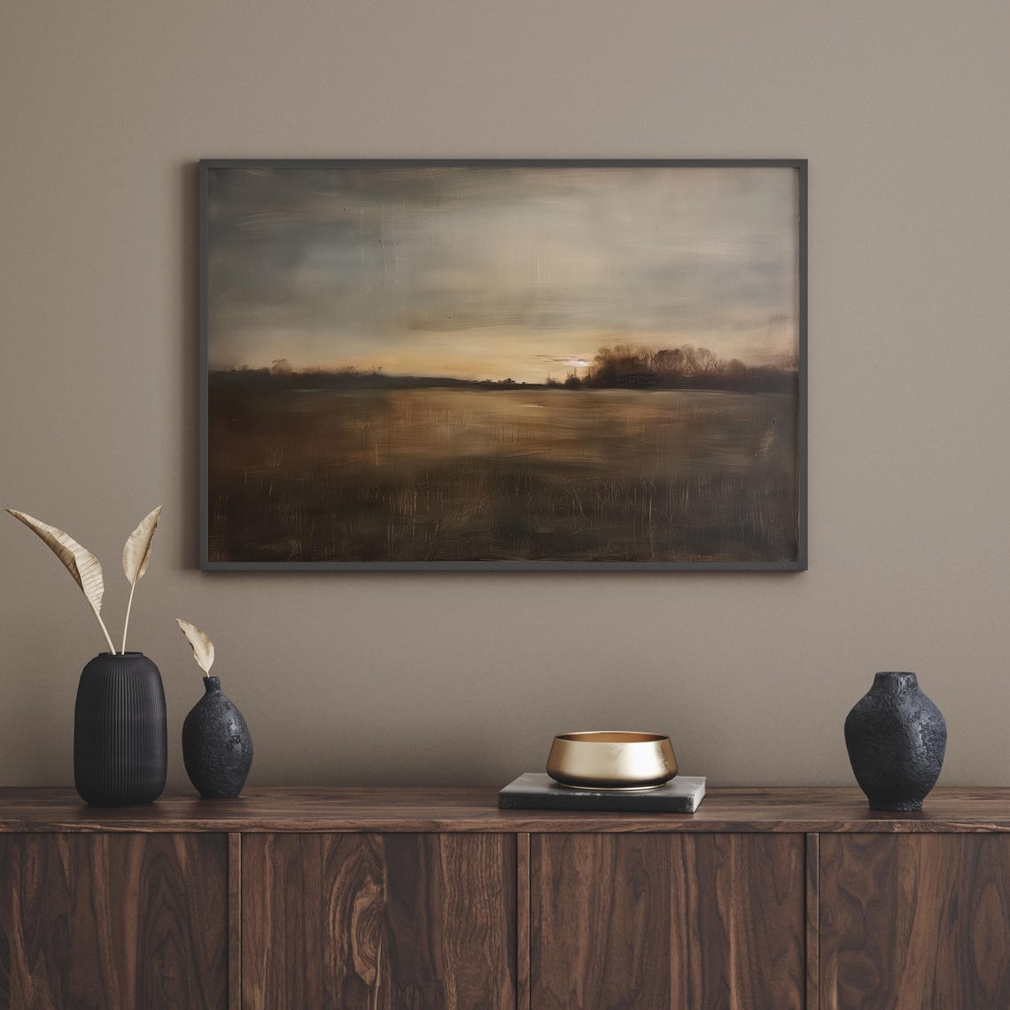 Dark Moody Sunset Over An Open Field Tonalist Landscape Poster - Image 4
