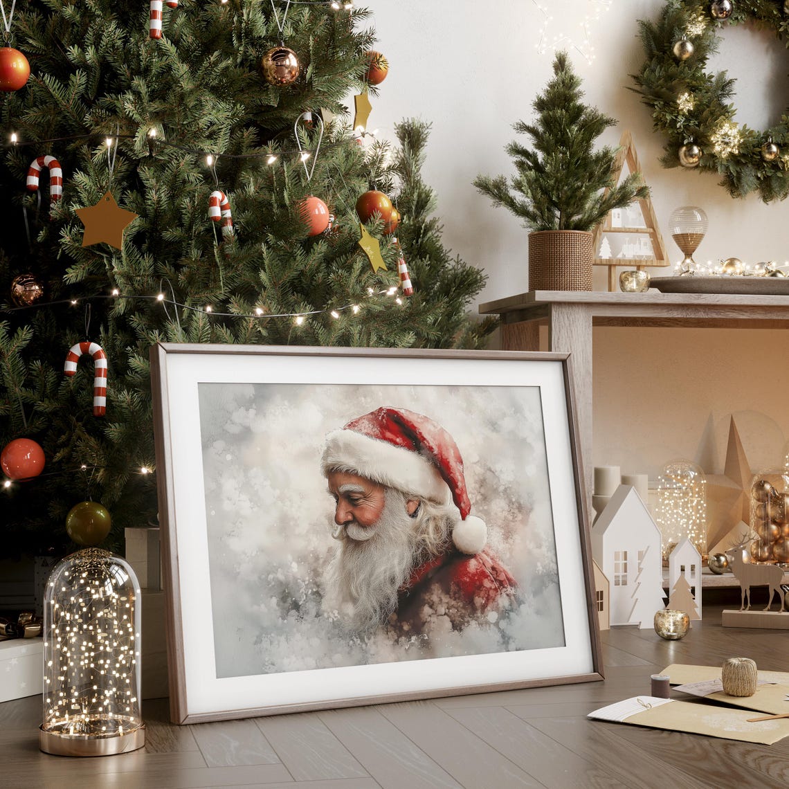 Santa Claus Christmas Wall Art Vintage Winter Print Farmhouse Christmas Decor Xmas Wall Art Holiday Oil Painting Holiday Decor - Image 4