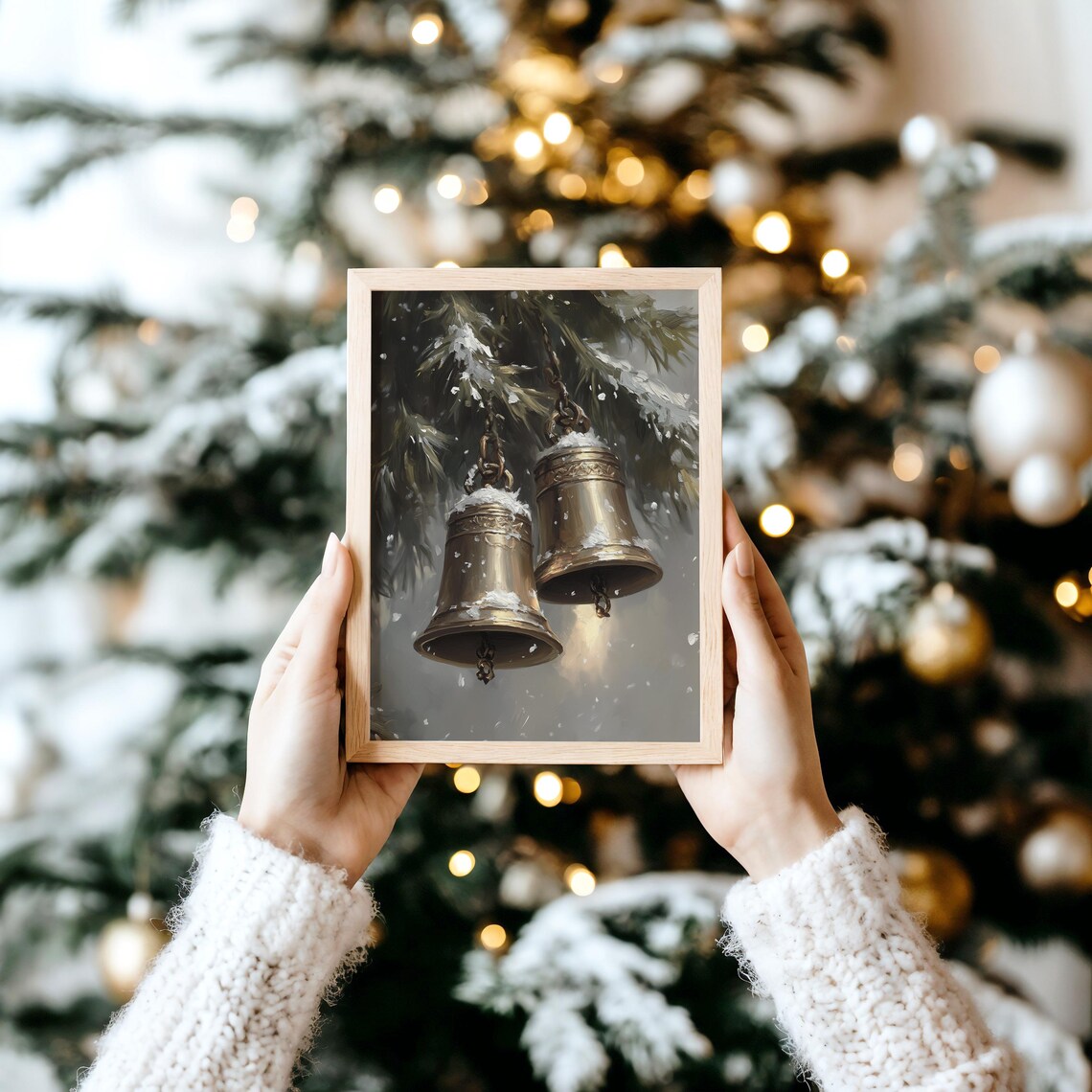 Snowy Brass Bells Moody Christmas Winter Farmhouse Art Poster - Image 4