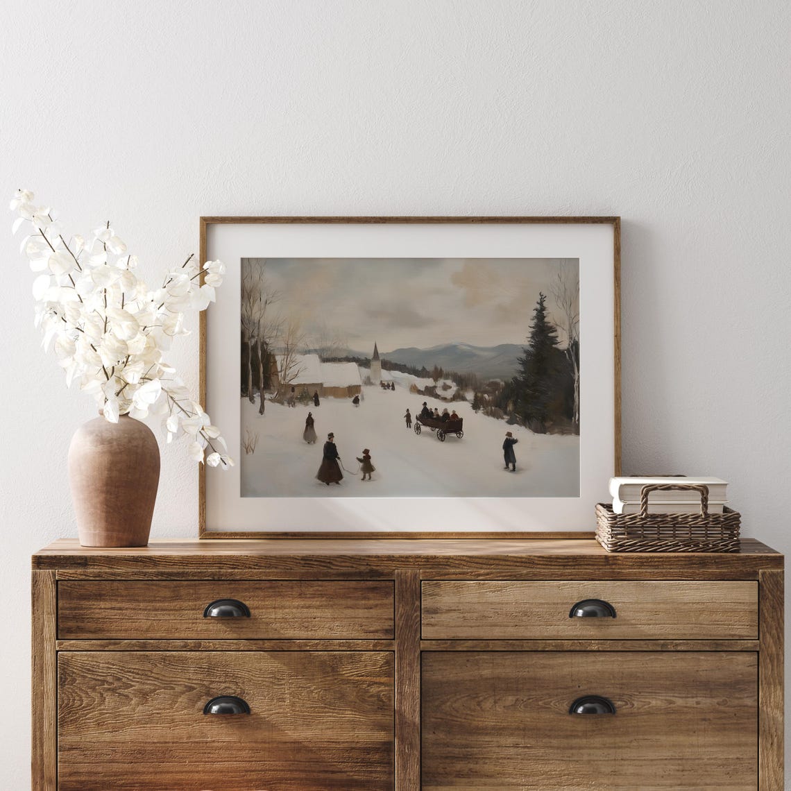 Vintage Winter Oil Painting Moody Winter Landscape Print Xmas Wall Art Snowy Farmhouse Christmas Painting Printed Or Art - Image 2