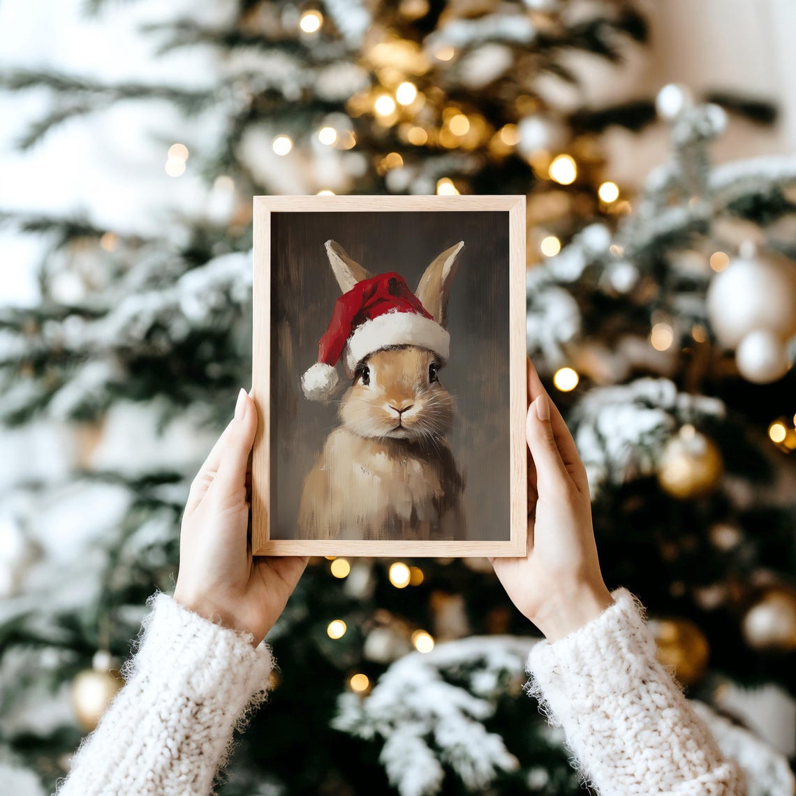 Cute Bunny Wearing Santa Hat Portrait Christmas Poster for Kids - Image 4