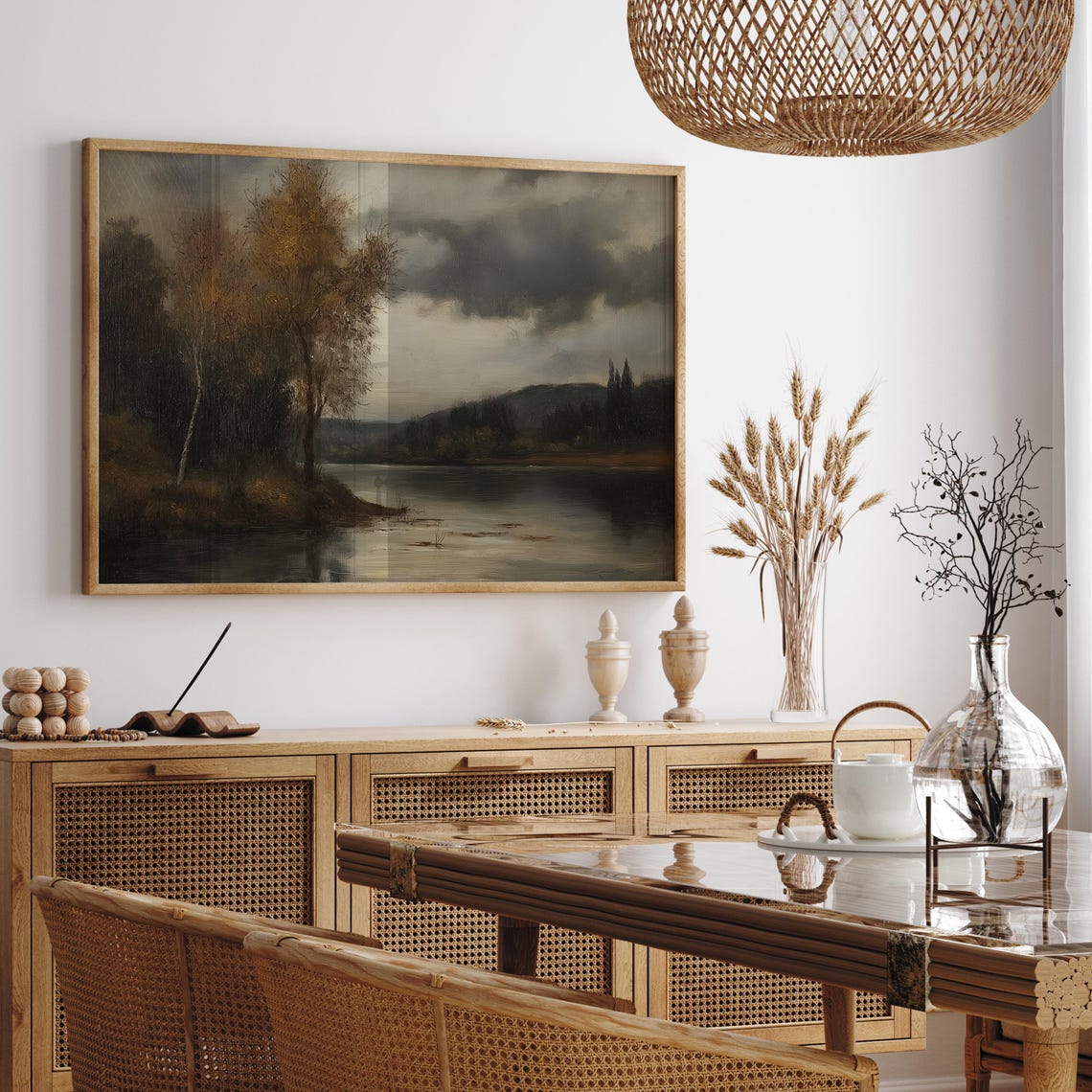 Moody Autumn Lake Landscape Birch Trees Under Dark Clouds Poster - Image 4