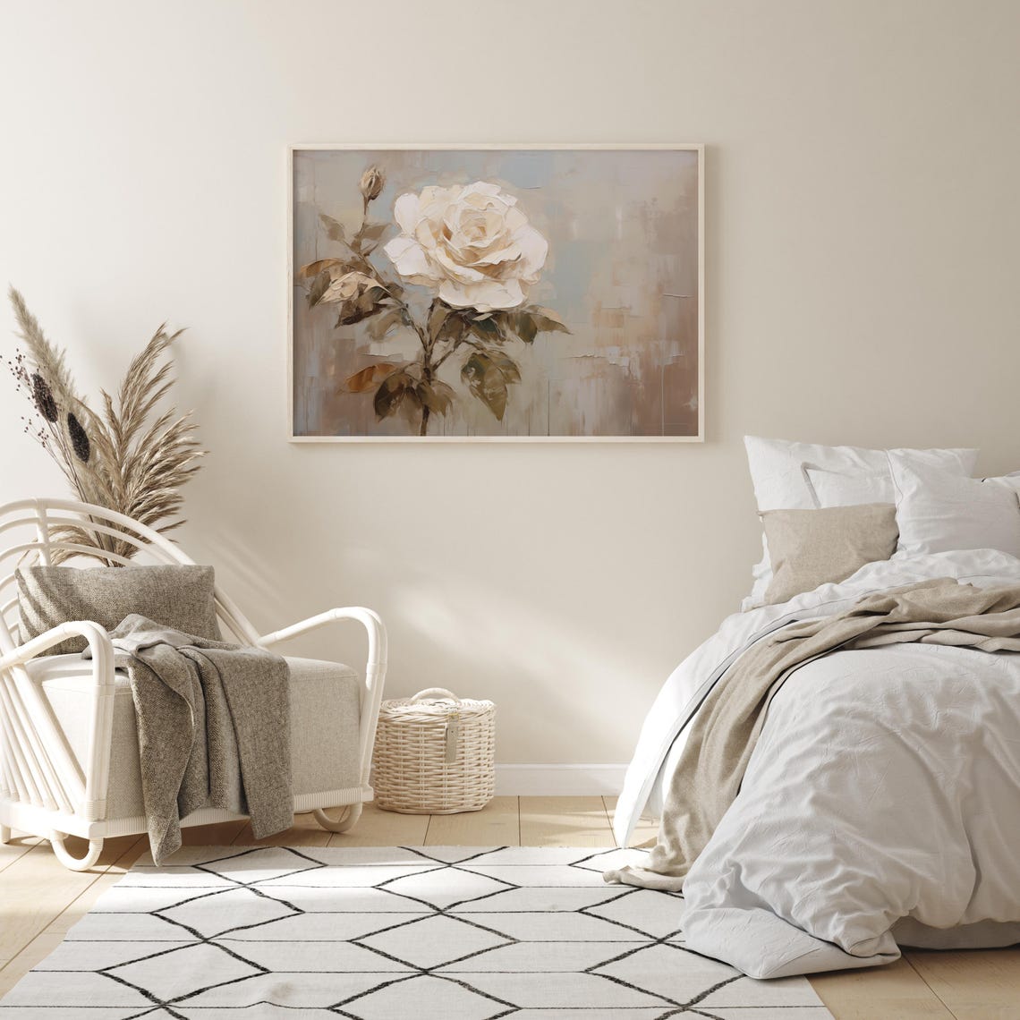 Cream White Rose Minimalist Beige Botanical Flower Art Poster - Image 2