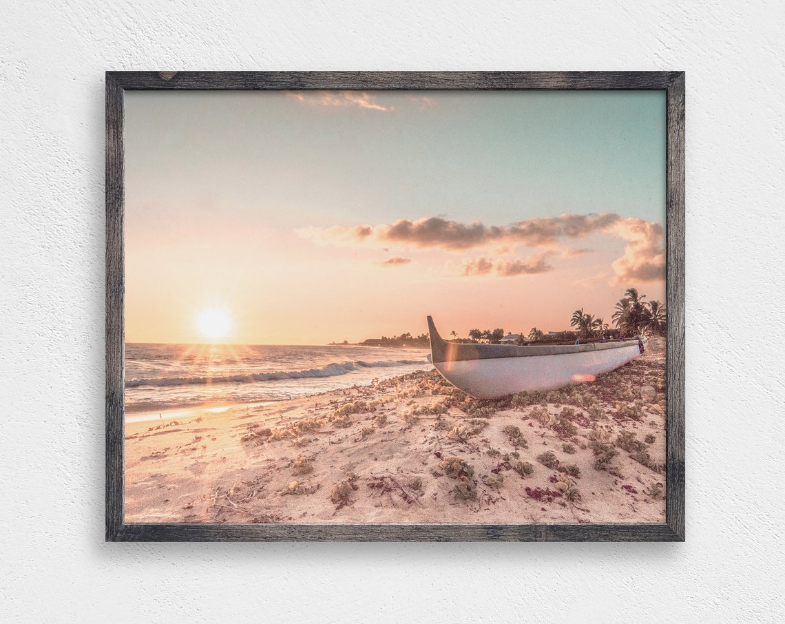 Beach Boat Print Beach Wall Decor Beach Print Island Print Tropical Vintage Island