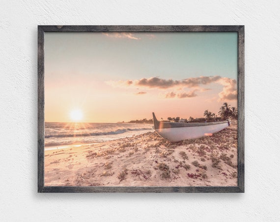 Beach Boat Print Beach Wall Decor Beach Print Island Print Tropical Vintage Island