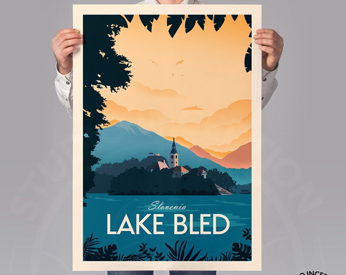 Slovenia Travel Poster, Lake Bled Traditional Style - Image 2