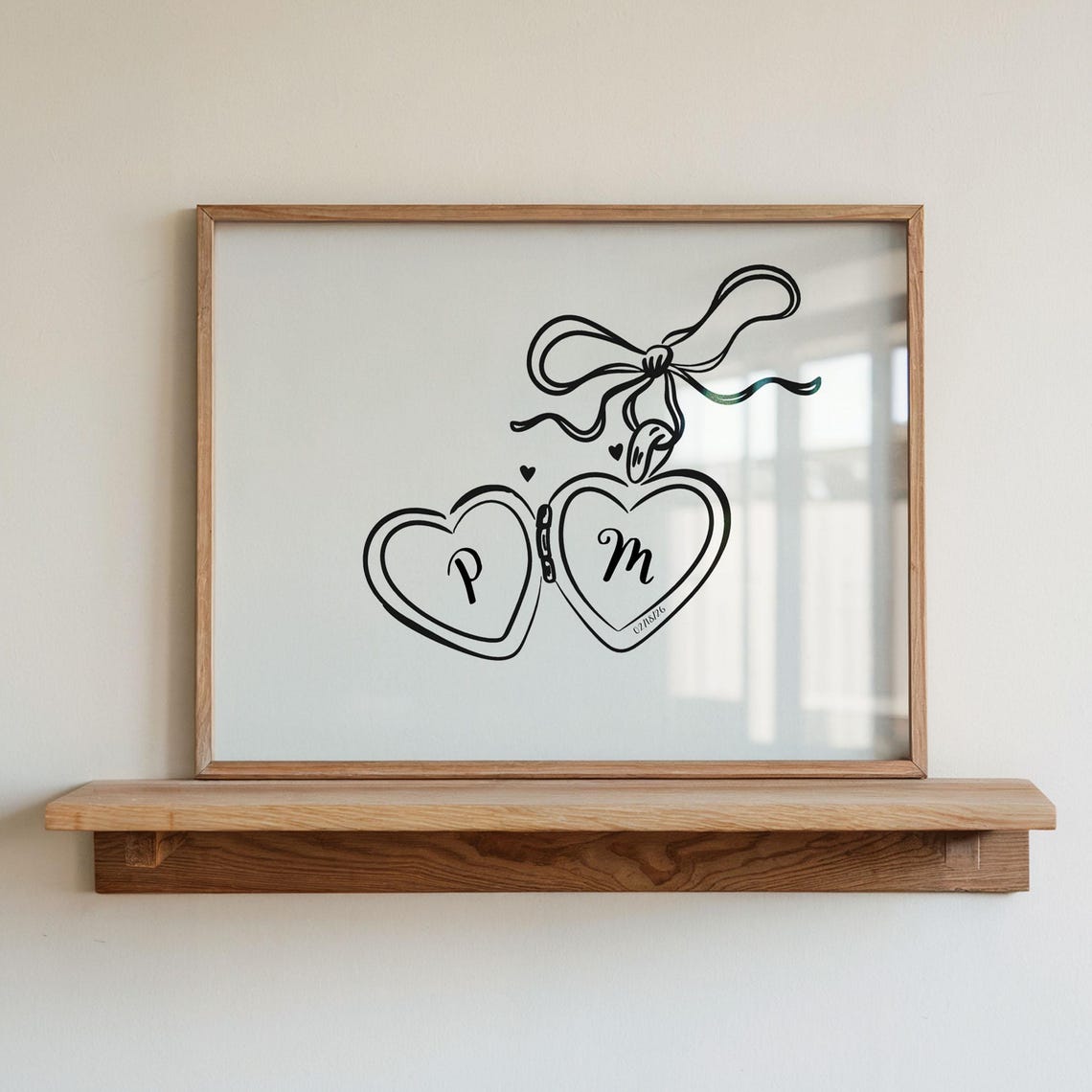 Heart Shaped Locket Line Art Personalized Couple Initials Poster