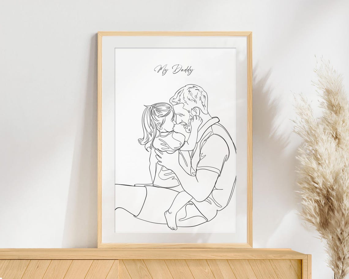 Custom Family Line Art Portrait First Fathers Day Gift Personalized Gift For Him One Line Drawing New Dad Gift Daddy Daughter Gift - Image 3