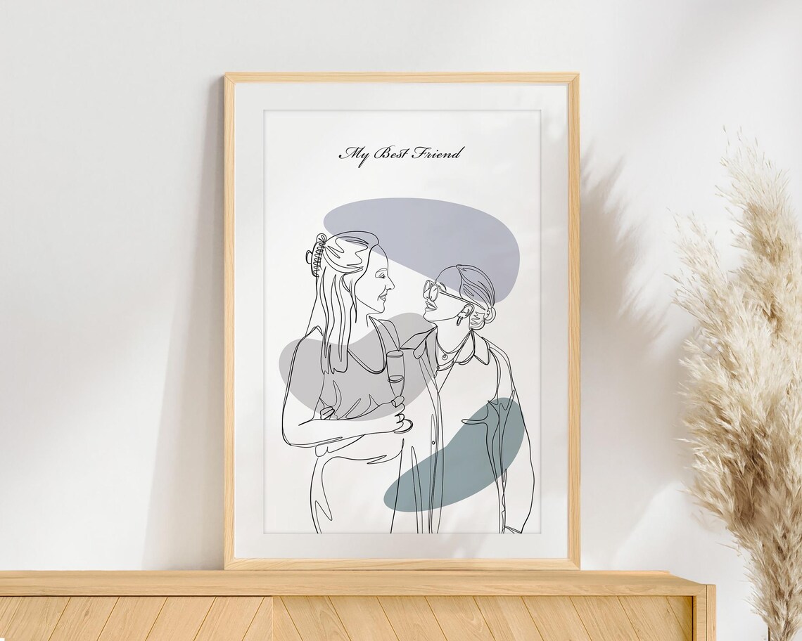 My Best Friend Line Drawing of Two Women Sharing Wine Poster