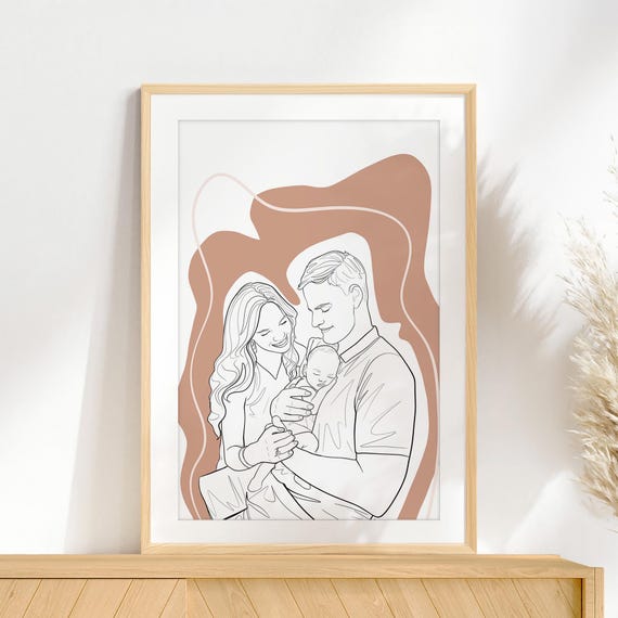 Custom Family Line Art Portrait Personalized Gift For Dad Birthday Gift Custom Family Gift Line Drawing From Photo Art