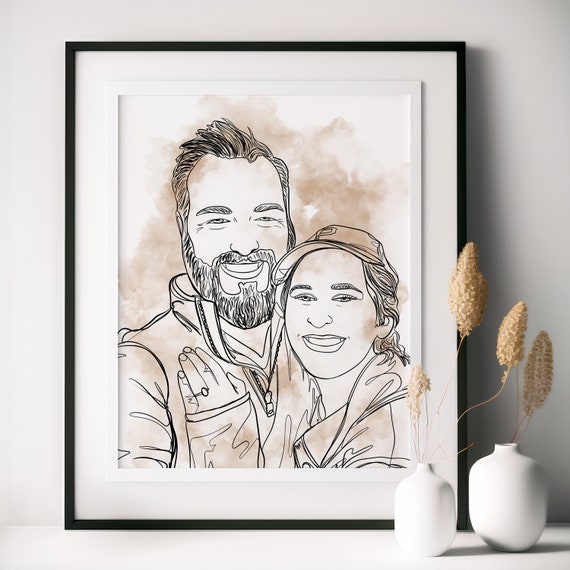 Custom Line Drawing Personalized Engagement Gift Couple Painting From Photo Faceless Portrait Line Art Gift For Her