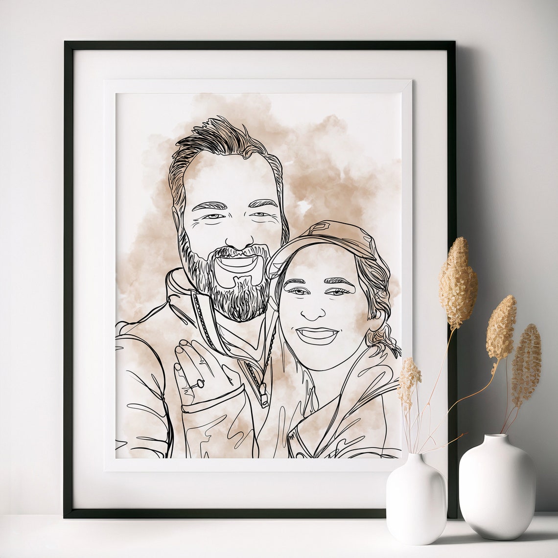 Custom Line Drawing Personalized Engagement Gift Couple Painting From Photo Faceless Portrait Line Art Gift For Her
