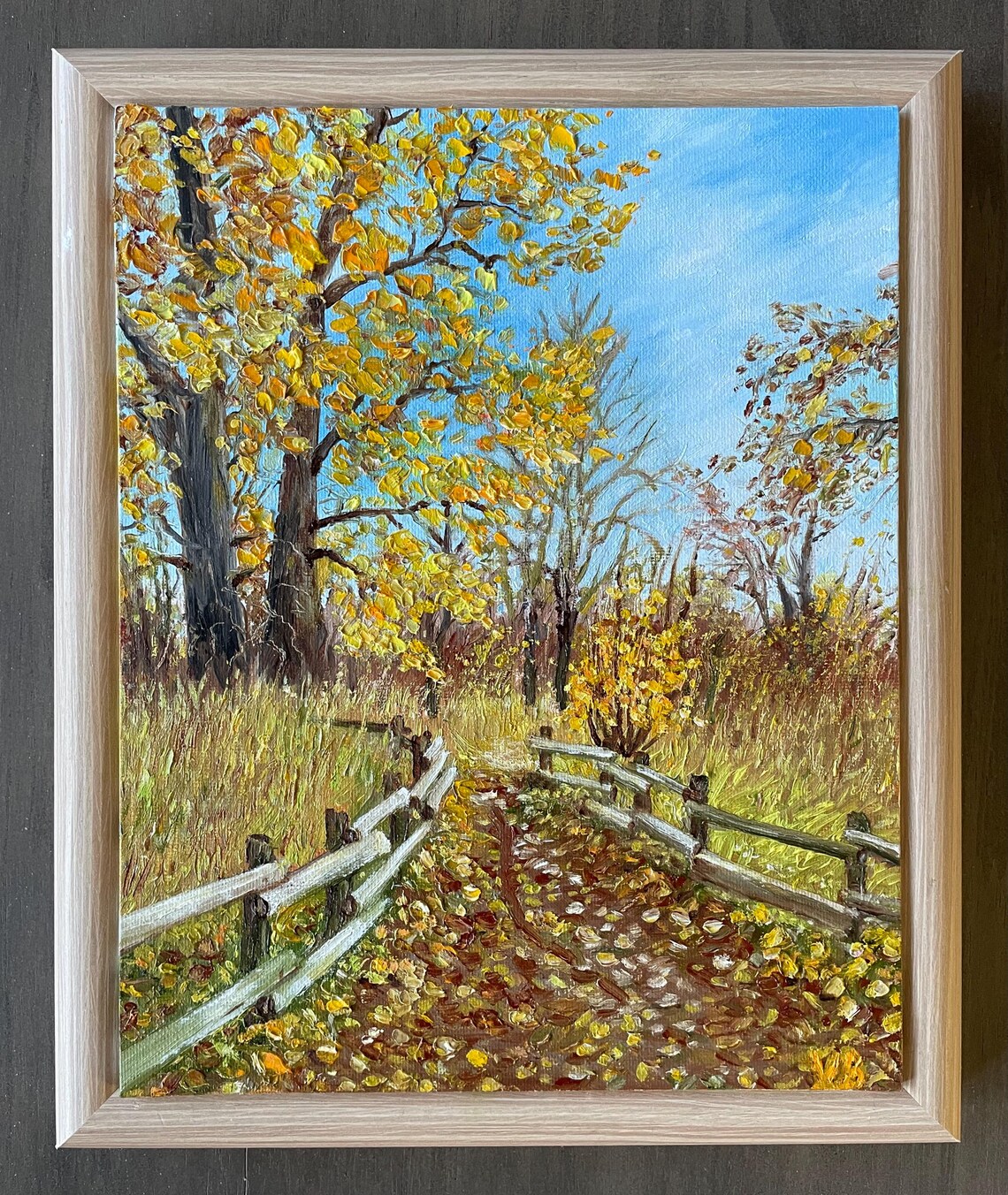 Autumn Golden Tree Lane Wooden Fence Falling Leaves Landscape Poster - Image 3