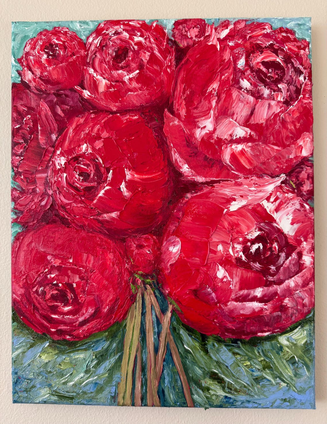 Bold Red Roses Impasto Close Up Floral Oil Painting Wall Art Poster - Image 3