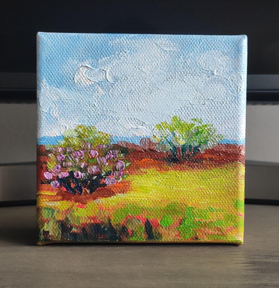 Rustic Country Landscape Purple Blossoms Field Oil Painting Wall Art - Image 4