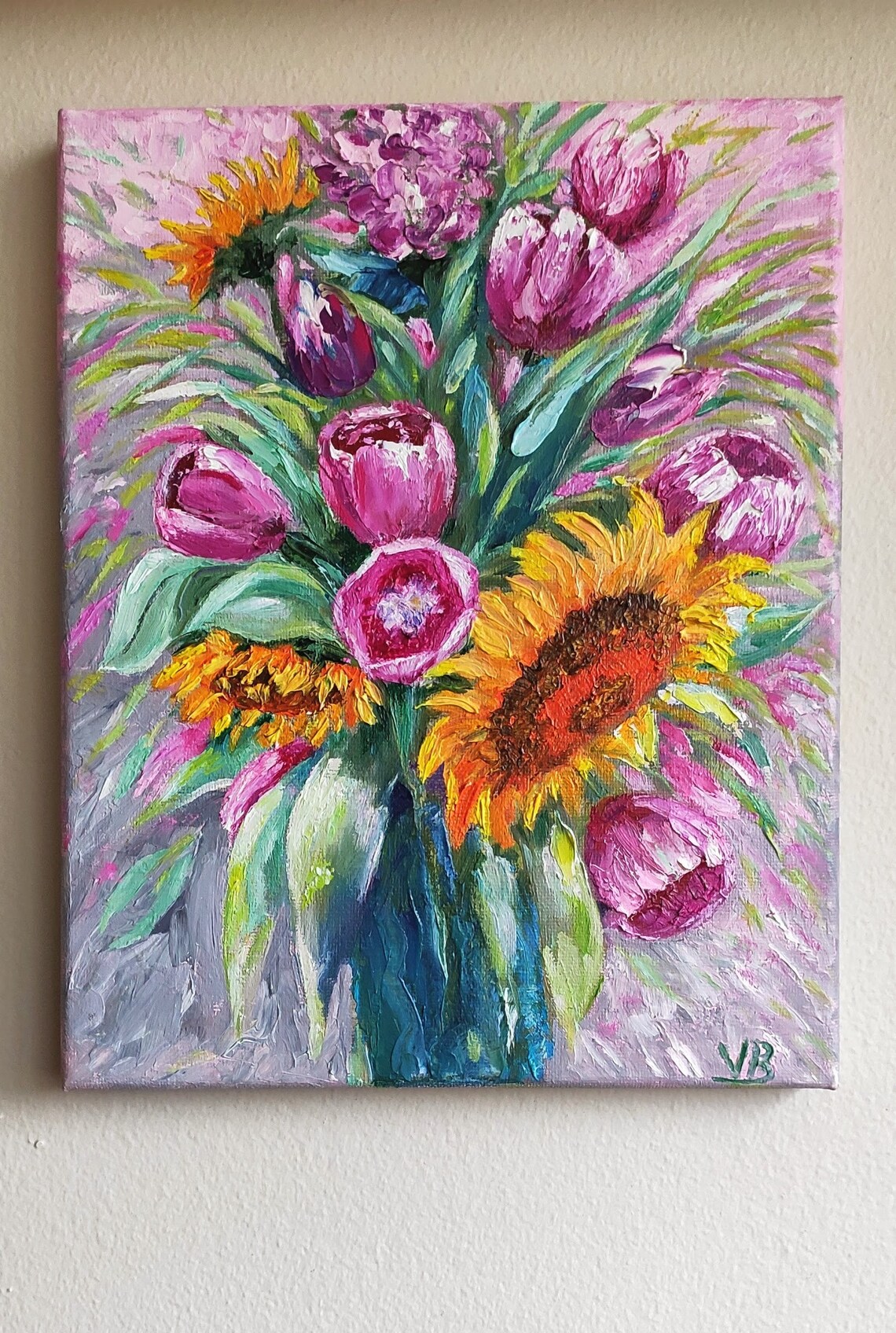 Tulips Original Handmade Oil Painting On Sunflowers Painting Floral Gallery Wall Art One Of A Kind Gift For Flower Lovers - Image 2