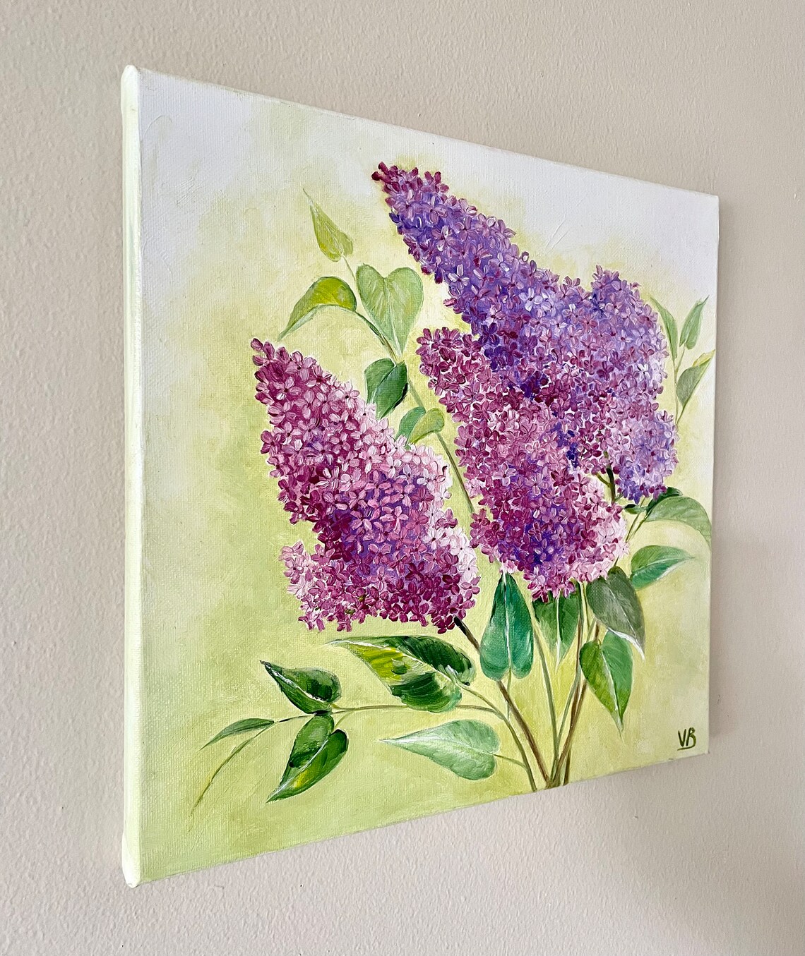 Purple Lilac Branch Bloom Spring Floral Oil Painting Wall Art Decor - Image 2