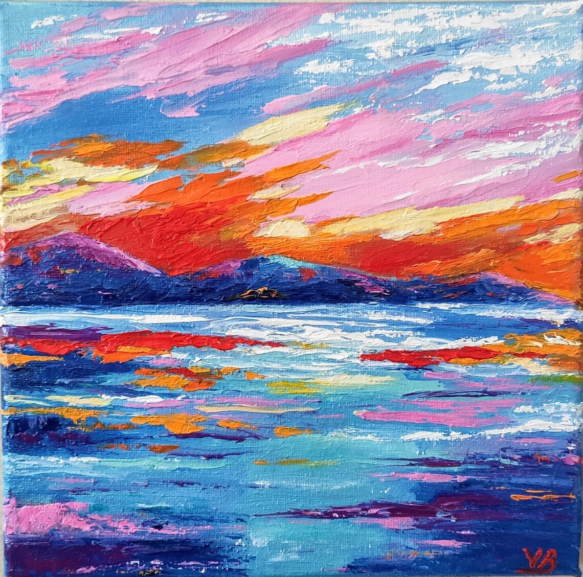 Tropical Sunset Seascape Palette Knife Colorful Ocean Waves Wall Art - Image 3