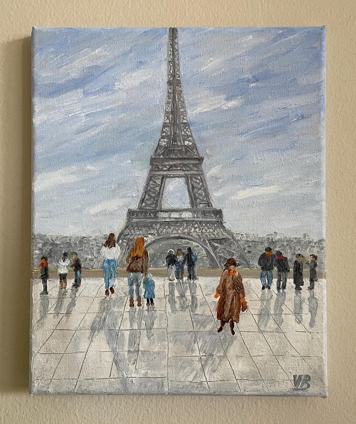 Eiffel Tower Paris Cityscape People Walking Travel Oil Painting Poster