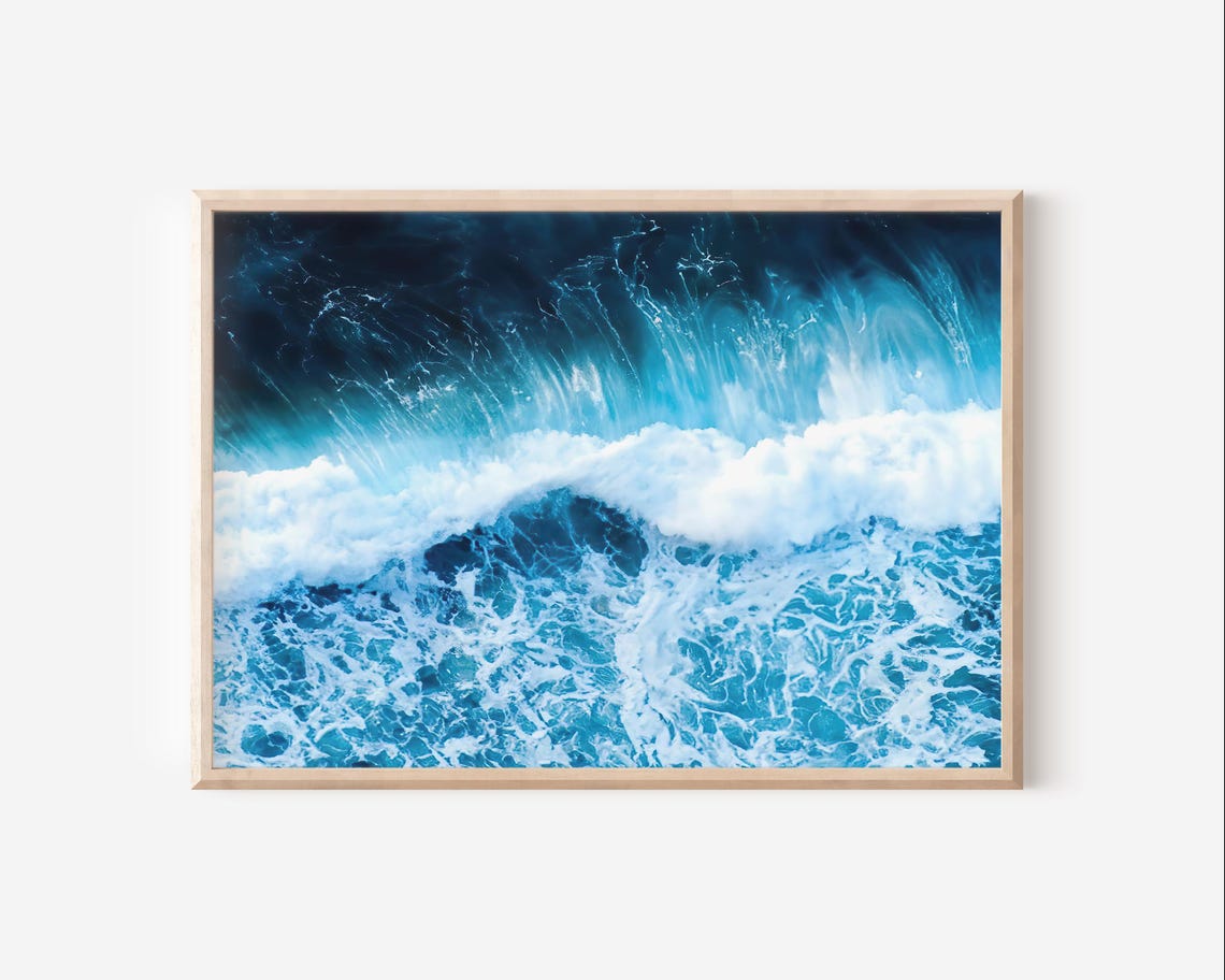 Deep Blue Ocean Waves Aerial White Foam Coastal Photography Poster - Image 3
