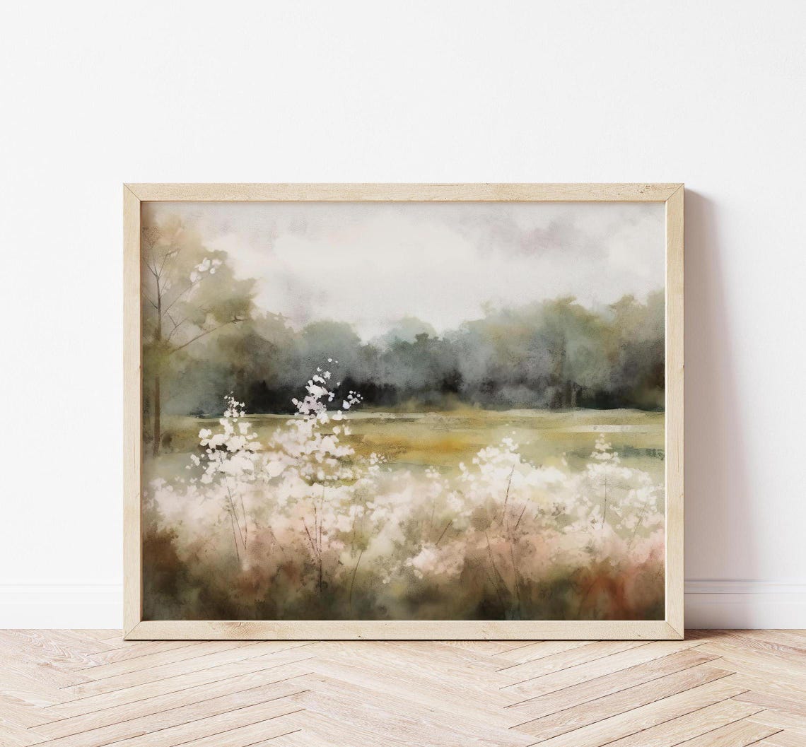 White Wildflower Meadow Watercolor Soft Sage Green Farmhouse Poster - Image 4