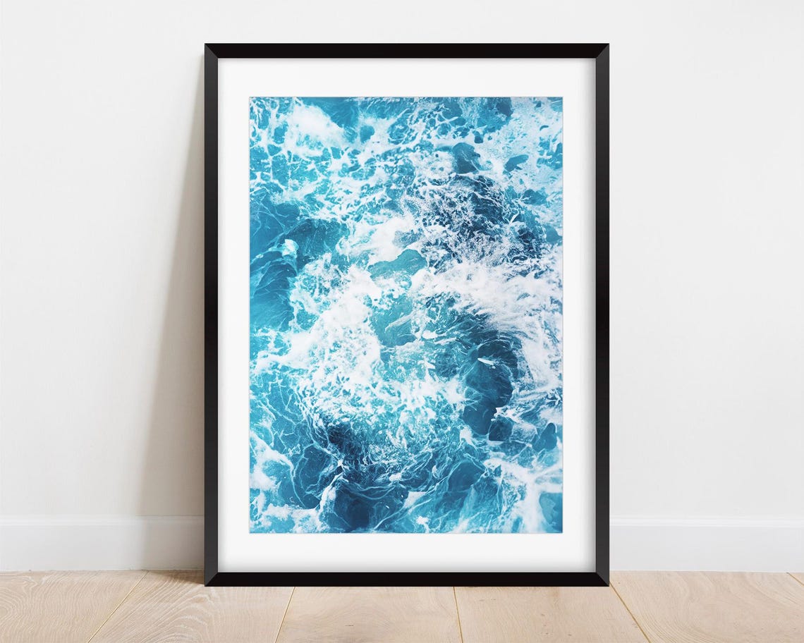 Abstract Turquoise Ocean Water Swirl White Foam Sea Art Poster - Image 3