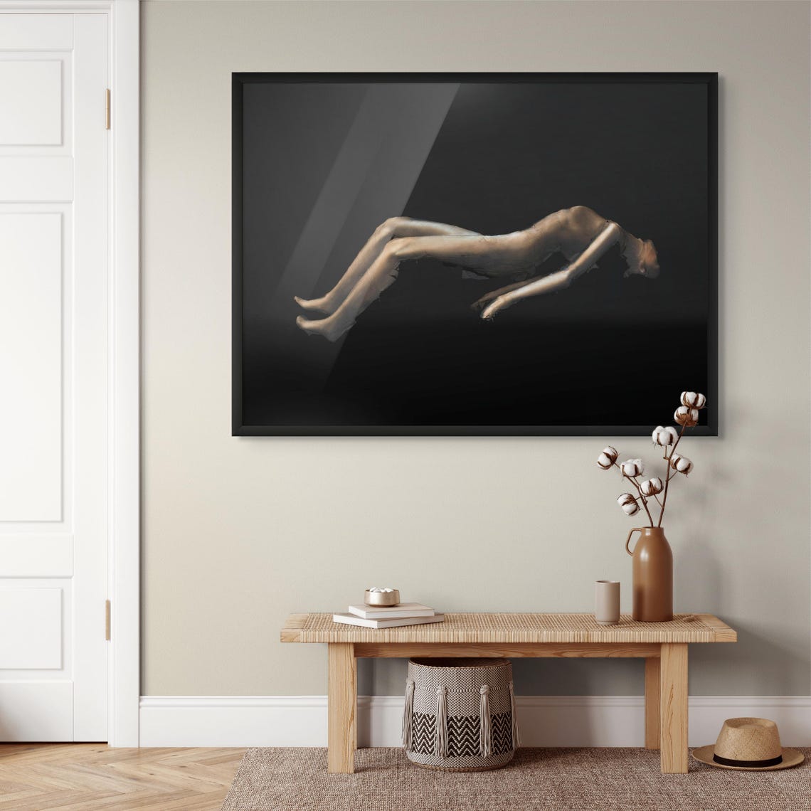 Floating Human Figure in Underwater Dark Conceptual Art Poster - Image 2