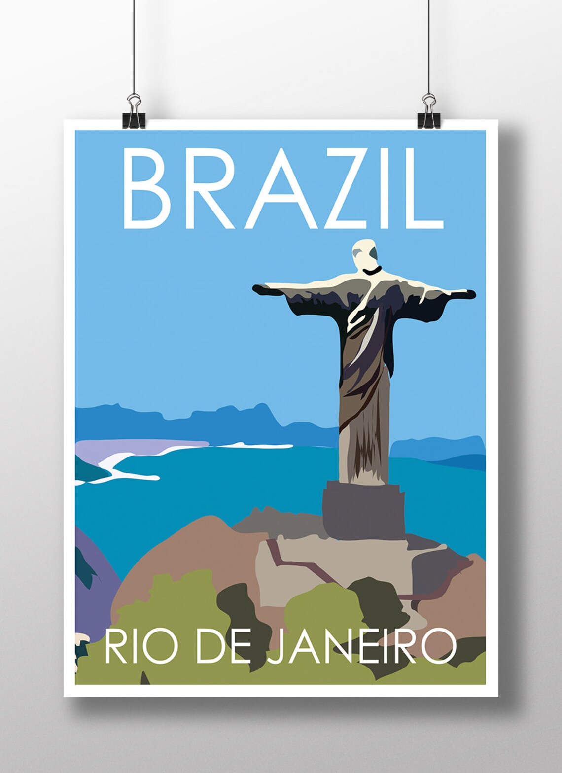 Rio de Janeiro Brazil Christ the Redeemer Vintage Travel Poster