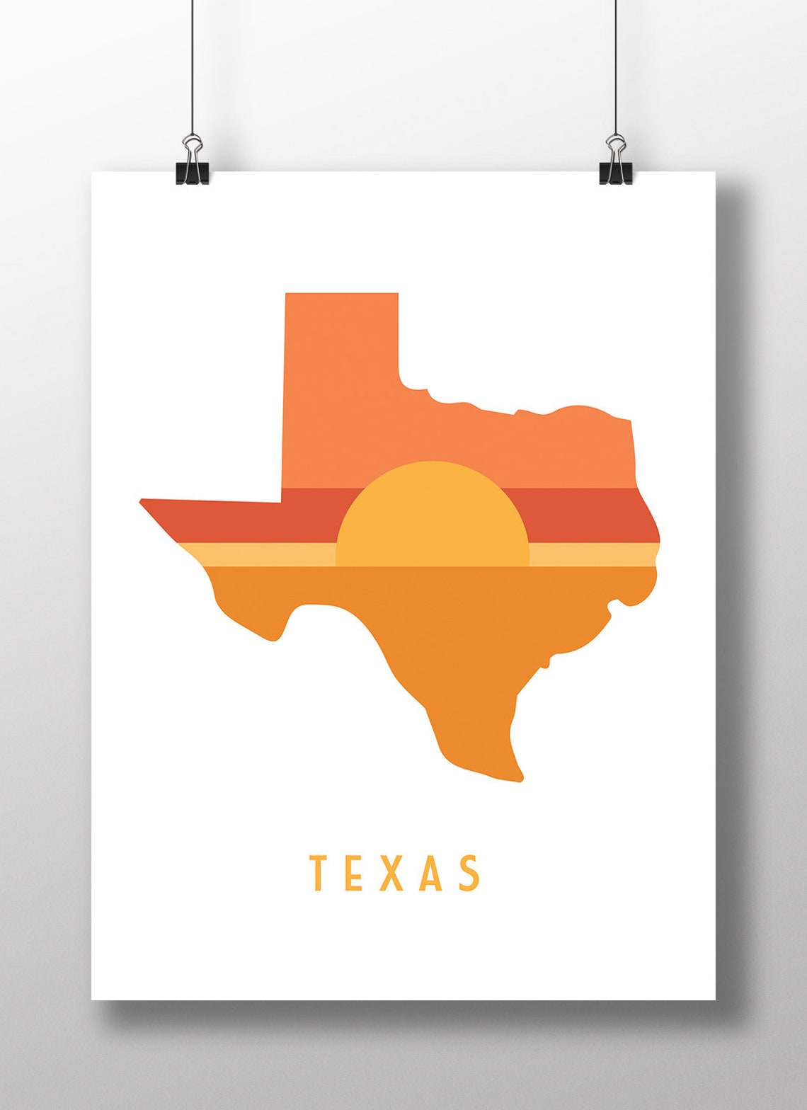 Texas Minimalist Warm Orange Sunset Gradient State Map Poster
