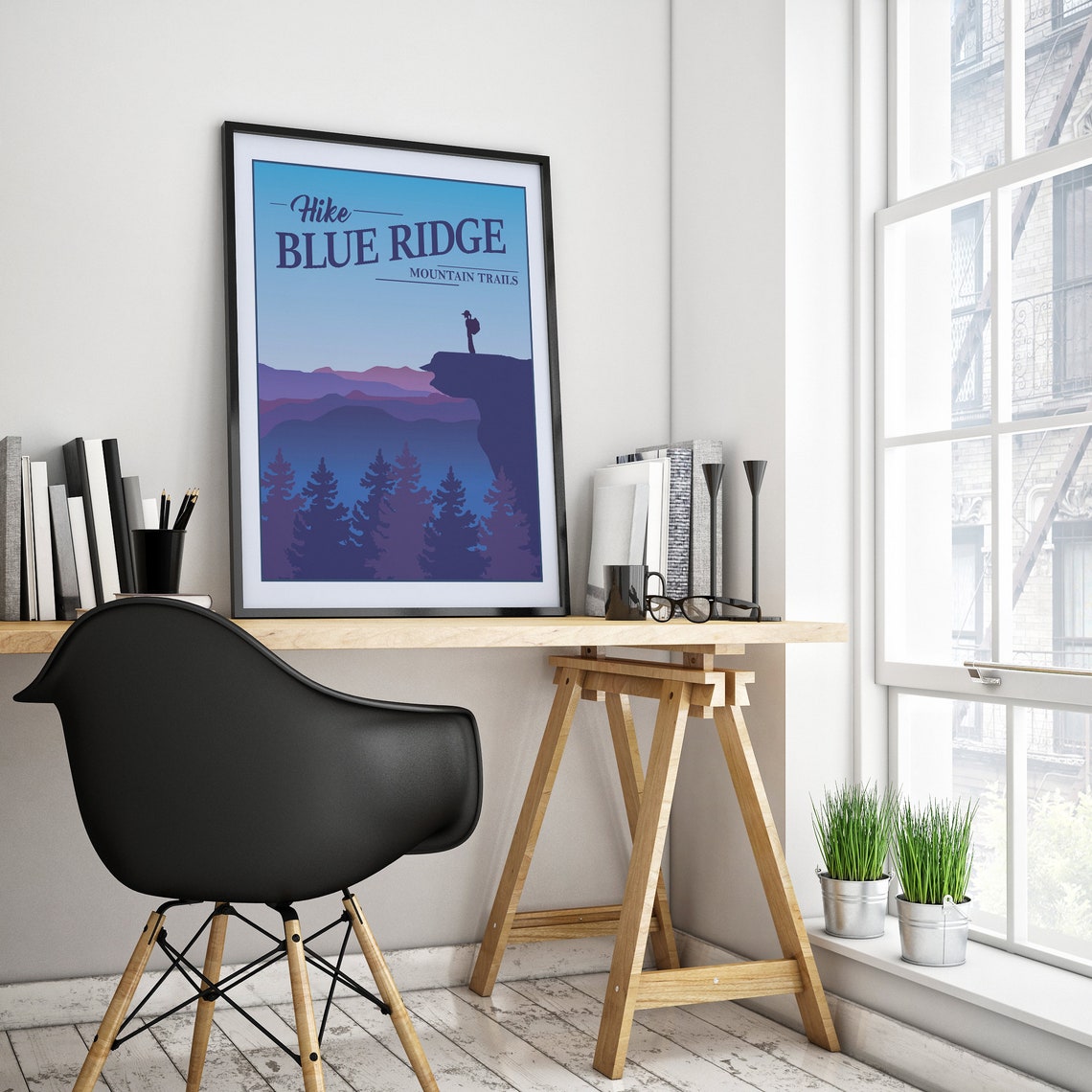 Hike Blue Ridge Mountain Trails Cliff View Outdoor Adventure Poster