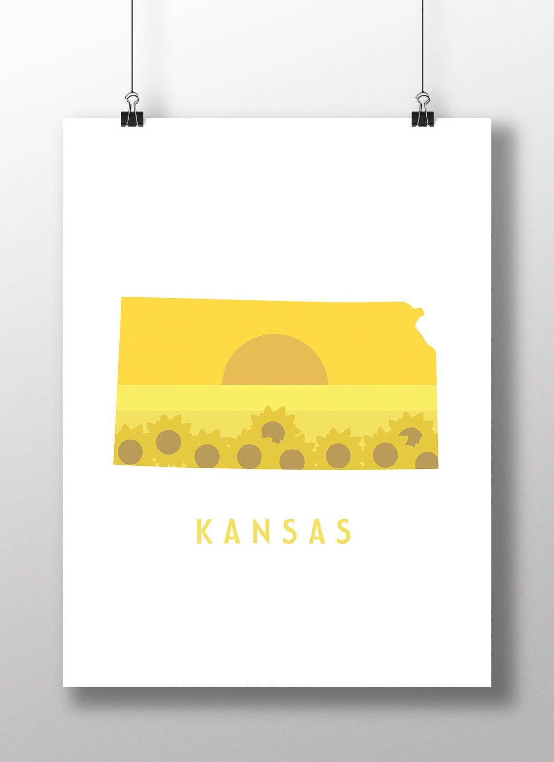 Kansas Golden Sunflower Field Wheat Country State Shape Poster