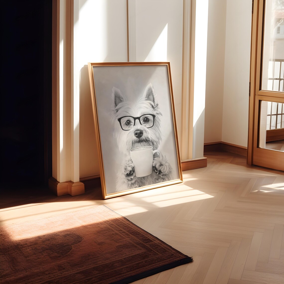 West Highland Terrier Holding Latte Wearing Glasses Funny Dog Poster - Image 2