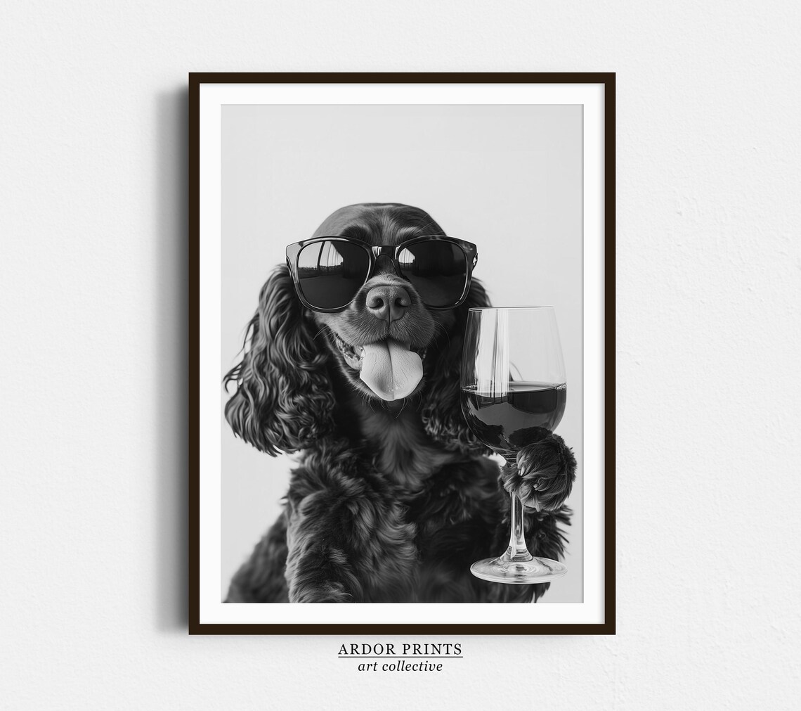Chocolate Cocker Spaniel And Wine Art Print