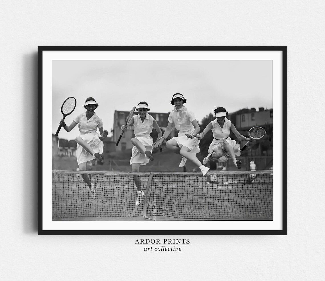 Vintage Tennis Women Jumping Over Net Art Print