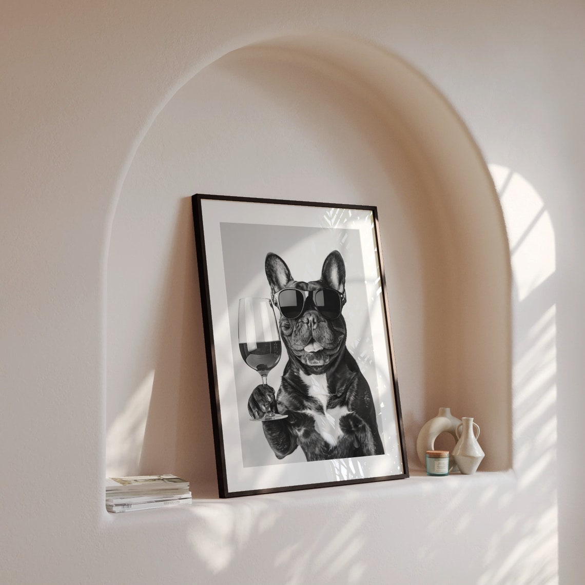French Bulldog With Sunglasses Holding Wine Glass Funny Poster - Image 4