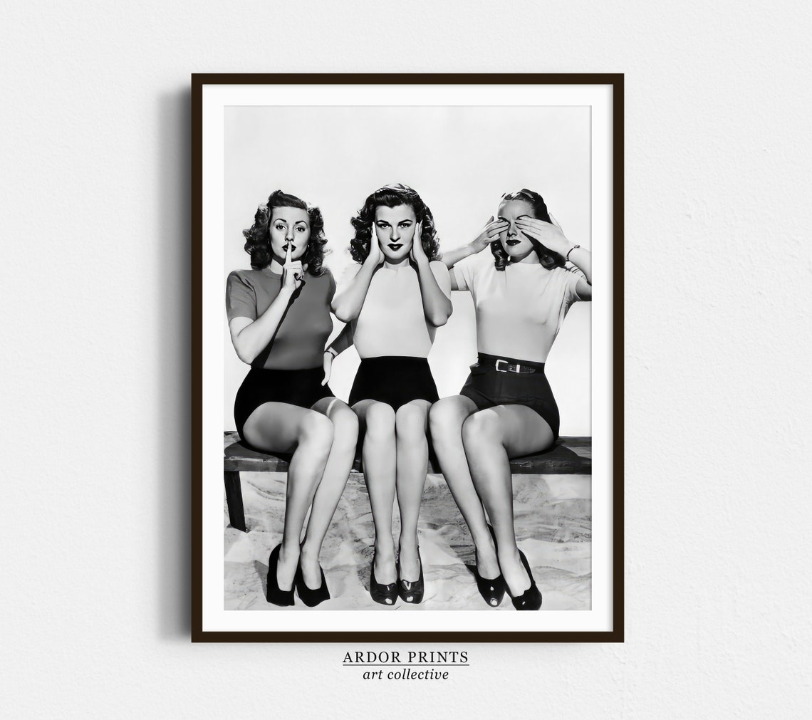 Speak No Evil Hear No Evil See No Evil Three Women Vintage Poster